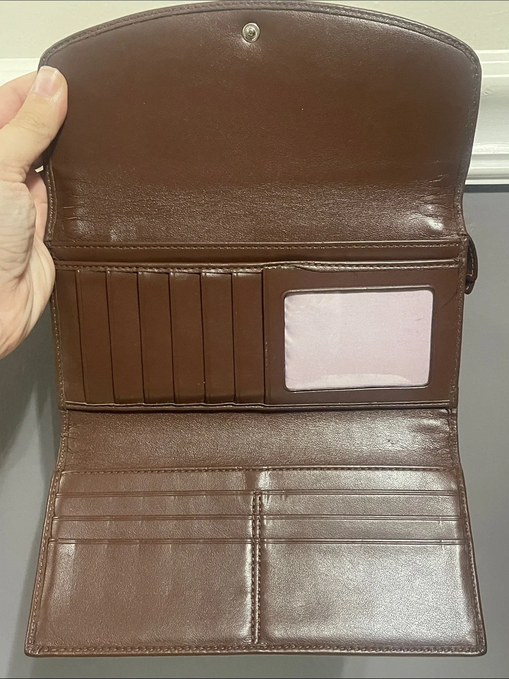 Coach Leather Brown Clutch Tri Fold Wallet
